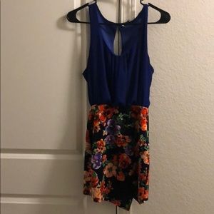 Blue and floral mini dress
